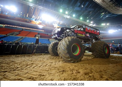 MOSCOW - MAR 23: Big Car And Empty Stands On Show Monster Mania In Olimpiyskiy In March 23, 2013 In Moscow, Russia.