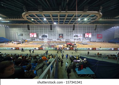 MOSCOW - MAR 23: Spectators And Arena With Participants Of Show Monster Mania In Olimpiyskiy In March 23, 2013 In Moscow, Russia.