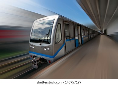 Moscow Metro Train With Motion Blur