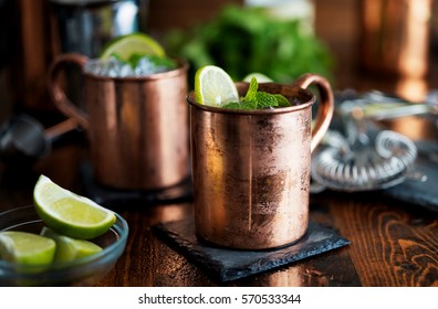 Moscow Mule Cocktail In Copper Mug