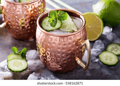 Moscow Mule Cocktail With Lime, Mint And Cucumber