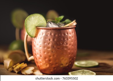 Moscow Mule Cocktail With Lime, Mint And Ginger