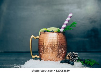 Moscow Mule Cocktail Set, Ingredients For Christmas And New Year Holiday Drink