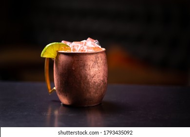Moscow mule in a copper cocktail mug