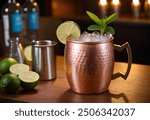 Moscow Mule - A zesty cocktail combining vodka, spicy ginger beer, and fresh lime juice, traditionally served in a copper mug for a refreshing and invigorating experience.