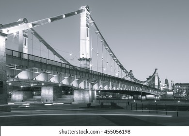 Moscow. Night. Bridge (Black And White)