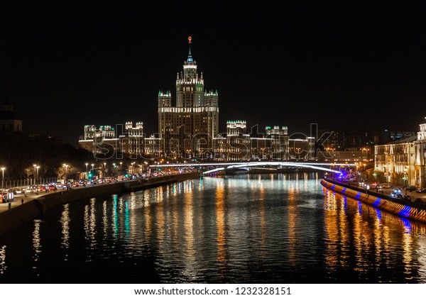 Moscow at night (Moscow State University,\
Moscow river, embankment). Moscow,\
Russia
