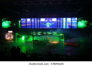 MOSCOW - OCT 1, 2016: Cars And Laser Show At G-Drive Show Race Millennium In Sports Complex Olympiysky