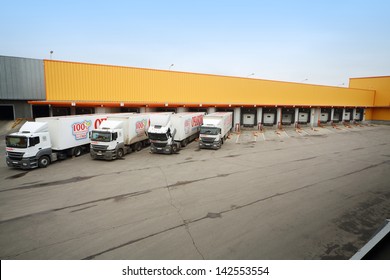 MOSCOW - OCT 16: Trucks loaded in stock in brewery Ochakovo on October 16, 2012 in Moscow, Russia. Ochakovo is largest Russian company beer and soft drinks industry without foreign capital