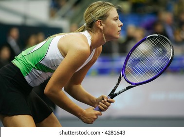  MOSCOW - OCTOBER 14:  Russia's Maria Sharapova in the quarterfinal game of the Kremlin Cup tennis tournament on October 14, 2005 in Moscow.