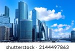 Moscow panorama. Contemporary architecture of Russia. Business center of Moscow. City landscape of Moscow City. Business district in Russian city. Business travel in Russia. Russian Federation