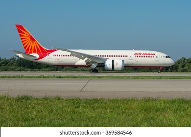 Moscow Region, Domodedovo, Russia - July 07, 2014:  First Flight Boeing 787 Dreamliner VT-ANP Air India To The Moscow Domodedovo International Airport