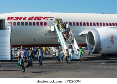 Moscow Region, Domodedovo, Russia - July 07, 2014:  First Flight Boeing 787 Dreamliner VT-ANP Air India To The Moscow Domodedovo International Airport