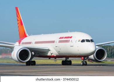 Moscow Region, Domodedovo, Russia - July 07, 2014: Water-bridge Performance For The First Flight Boeing 787 Dreamliner VT-ANP Air India To The Moscow Domodedovo International Airport