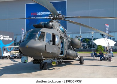 MOSCOW REGION, RUSSIA - AUGUST 18, 2022: Military Transport Helicopter Of Mi-17V-5. Patriot Park
