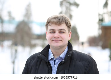 Moscow Region, Russia, March 2017, Winter Portrait Of A Russian Man With Blond Hair, Similar To Sergei Yesenin