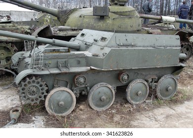MOSCOW REGION, RUSSIA - MAY 1 , 2004 : Soviet airborne self-propelled gun ASU-57 on the ground near the Museum of armored vehicles, Kubinka
