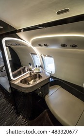 Moscow Region, Vnukovo, Russia - September 09, 2016: The Toilet Room Of Private Jet Bombardier CL-600 Challenger 650 C-GZKL Shown During Jetexpo-2016 At Vnukovo International Airport.