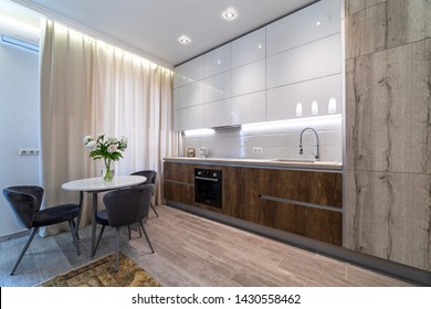 Moscow, Residential complex "Peter the Great" - June 6, 2019: photography interior kitchen.