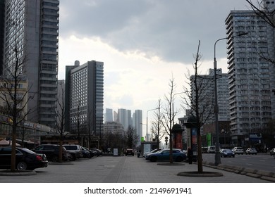 Moscow, Russia - 04.23.2022: Street Life On The Moscow Streets, View To The Moscow City