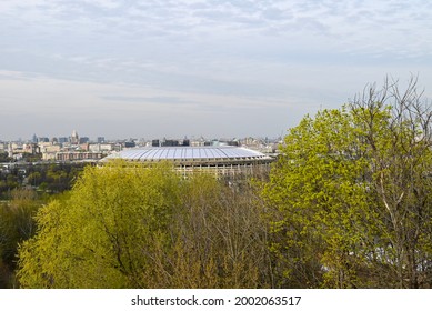 Moscow, Russia - 05 05 2021: Luzhniki Olympic Complex Through The Trees