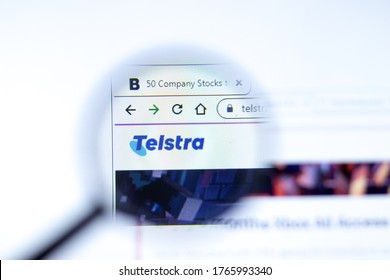 Moscow, Russia - 1 June 2020: Telstra.com.au website page. Telstra Corp logo on display screen, Illustrative Editorial