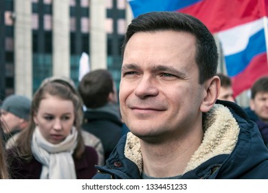 Moscow, Russia, - 10 March 2019. Rally Demand Internet Freedom In Russia. Ilya Yashin Russian Activist And Liberal Politician