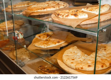 Moscow, Russia - 11 09 2021 : Food Corner Showcase Pizza Pie