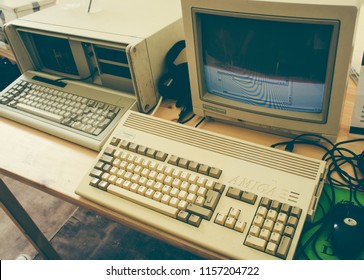 Moscow, Russia, 11 August 2018: Vintage Commodore Amiga 1200 PC Computer