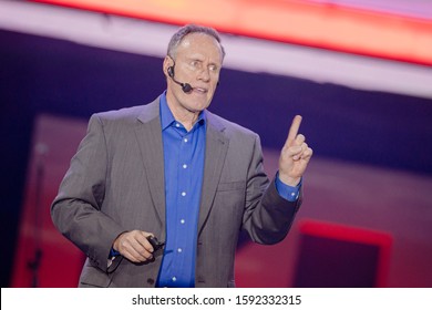 Moscow, Russia - 11.28.2017 /  Stephen M. R. Covey, An American Writer And Public Speaker (author Of The Book The SPEED Of Trust) At Synergy Global Forum In Moscow