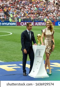 MOSCOW, RUSSIA: 15 July 2018 Former Footballer, Philipp Lahm (L) And Model, Natalia Vodianova Present The 2018 FIFA World Cup Original Trophy Ahead Of The 2018 FIFA World Cup Final Between Fr. And Cro