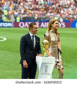 MOSCOW, RUSSIA: 15 July 2018 Former Footballer, Philipp Lahm (L) And Model, Natalia Vodianova Present The 2018 FIFA World Cup Original Trophy Ahead Of The 2018 FIFA World Cup Final Between Fr. & Cro.