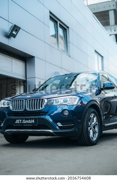 Moscow, Russia - 16.08.2021:\
Luxury BMW X3 SUV in the auto sercive repair shop on regular oil\
service
