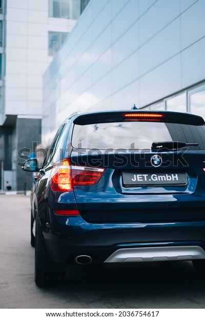 Moscow, Russia - 16.08.2021:\
Luxury BMW X3 SUV in the auto sercive repair shop on regular oil\
service