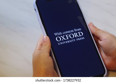 Moscow, Russia - 21 May 2020: Mobile phone screen with Content from Oxford University Press text. Lingokids is a mobile application for learning languages, dancing and singing lessons online