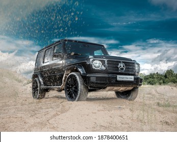 Moscow, Russia - 22.07.2020: Luxury New Mercedes G-class 2020 SUV In The Countryside Offroad