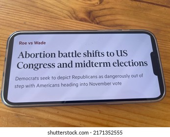 Moscow, Russia - 23 Of June 2022: Financial Times News Headlines Abortion Ruling Shows Growing Might Of US Supreme Court’s Conservatives. Mobile Phone Screen.