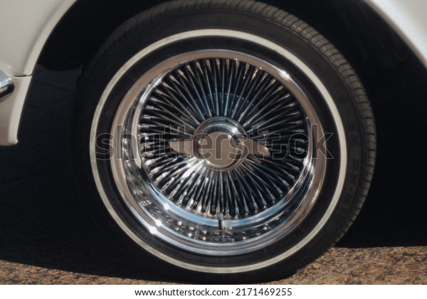 MOSCOW, RUSSIA 25 JUNE 2022: A  low rider style car\
wheel 