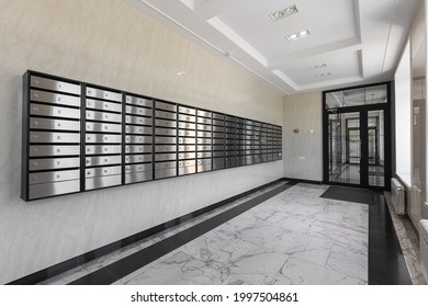 Moscow, Russia- 26.06.2020:mailboxes In The Lobby Of An Apartment Building