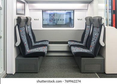 MOSCOW, RUSSIA - 27 OCTOBER 2017: The Interior Of The Aeroexpress Train Model Stadler Kiss Rus. Econom Class.