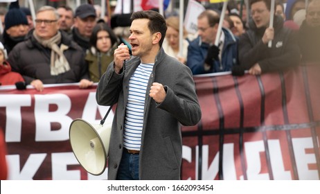 MOSCOW, RUSSIA - 29 FEBRUARY 2020,  Ilya Yashin On March In Memory Of Boris Nemtsov.