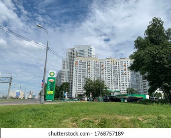 Moscow, Russia - 3 July 2020: BP Connect Petroleum gas station in a city of Moscow on a summer day. Leninsky prospekt.