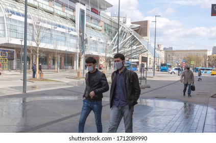  Moscow, Russia - 4/23/2020 - People Wearing Sanitary Masks During The Quarantine Ordered To Fight The Corona Virus