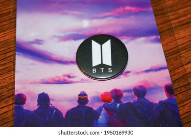 Moscow, Russia - April 01, 2021: BTS Merchandise; BTS Aka The Bangtan Boys, Is A Seven-member South Korean K-pop Boy Band