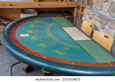 Moscow, Russia - April 20, 2022: Old Poker Table. Corrected