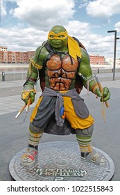 Moscow, Russia - April 23, 2016: Teenage mutant ninja turtle Michelangelo figure in the park Muzeon in Moscow