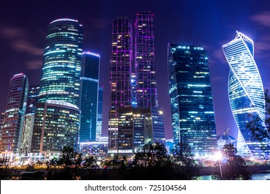 MOSCOW, RUSSIA - AUG 20, 2017. Moscow City International Business Center. Modern Skyscrapers In Moscow, Tallest Buildings In Europe. Federation Tower, Evolution Tower