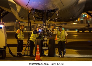 Moscow, Russia - August 11, 2015: First visit Airbus A350 to Russia in Moscow Sheremetyevo airport.