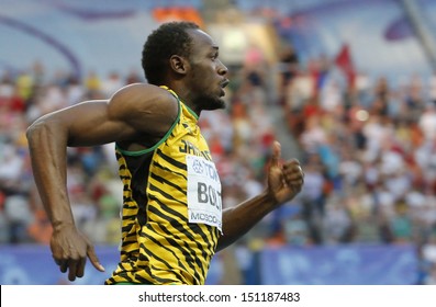 MOSCOW, RUSSIA - AUGUST 17: Usain Bolt Runs At The World Athletics Championships On August 17, 2013 In Moscow