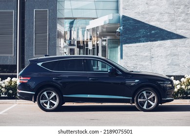 Moscow, Russia - August 2022: Genesis GV80 SUV Car Parked On A City Street, Side View